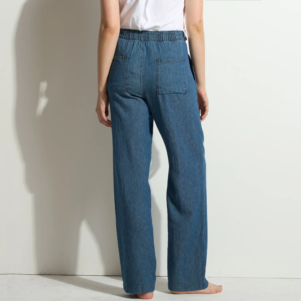 Fluid Wide Leg Linen Blend Denim Pant