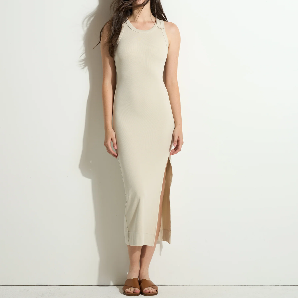 Sleeveless Ribbed Knit Fitted Maxi Dress