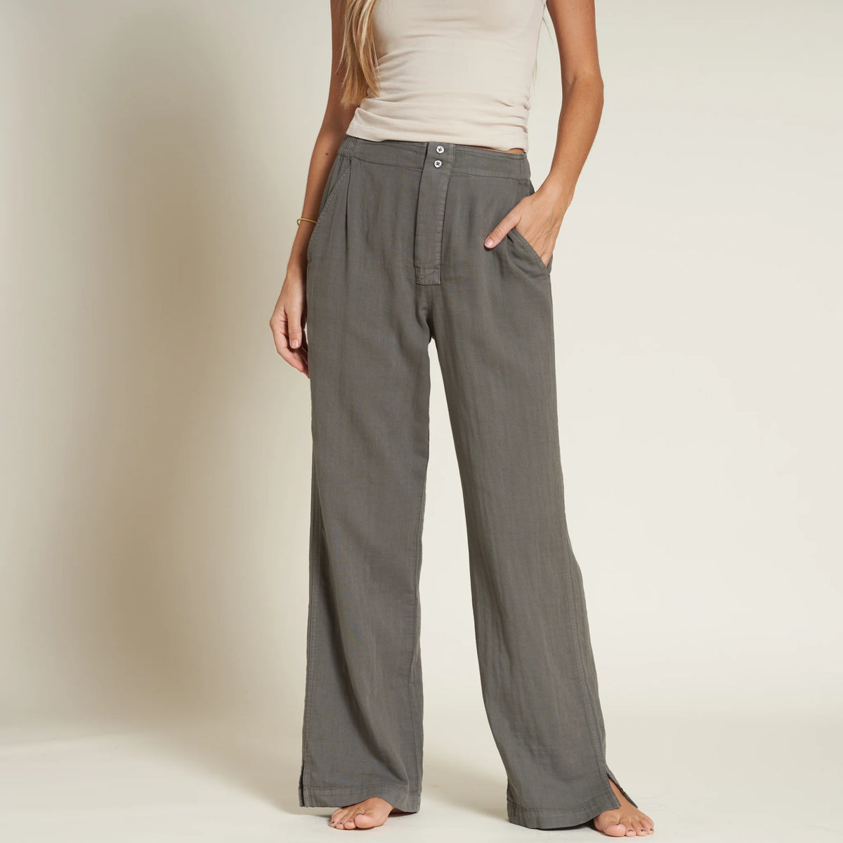 Relaxed Wide Leg Double Gauze Cotton Pant